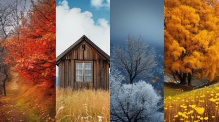 Four seasons in one photo. The wooden house --