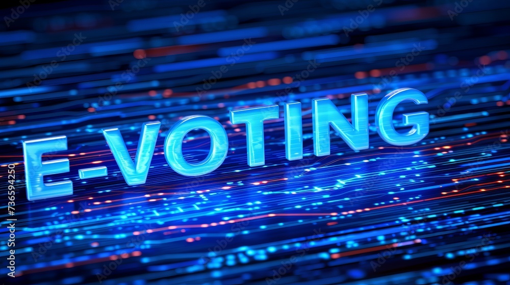 Poster blurred magical background with e voting concept and text overlays, illustrating internet voting.