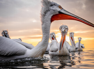 pelicans on the lake