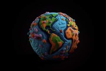 A model of the earth made of plasticine.