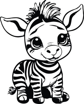 Vector cute baby zebra hand drawn cartoon sticker icon concept isolated illustration. baby cartoon.