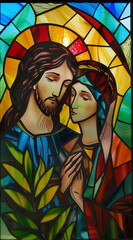 Naklejka na ściany i meble Stained Glass, Jesus and Maria