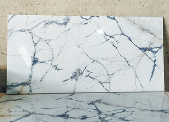 Glossy tiles, white marble tiles with abstraction. White ceramic floor tiles.