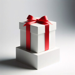 Wei&szlig;e Geschenkbox mit roter Schleife, isoliert auf wei&szlig;em Hintergrund