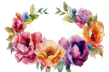 Banner with watercolor flowers on whate background with copy space. Greeting card, wedding invitations.
