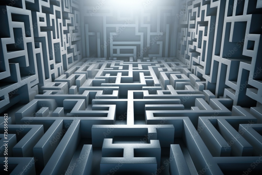Poster a maze with a light at the end. generative ai.