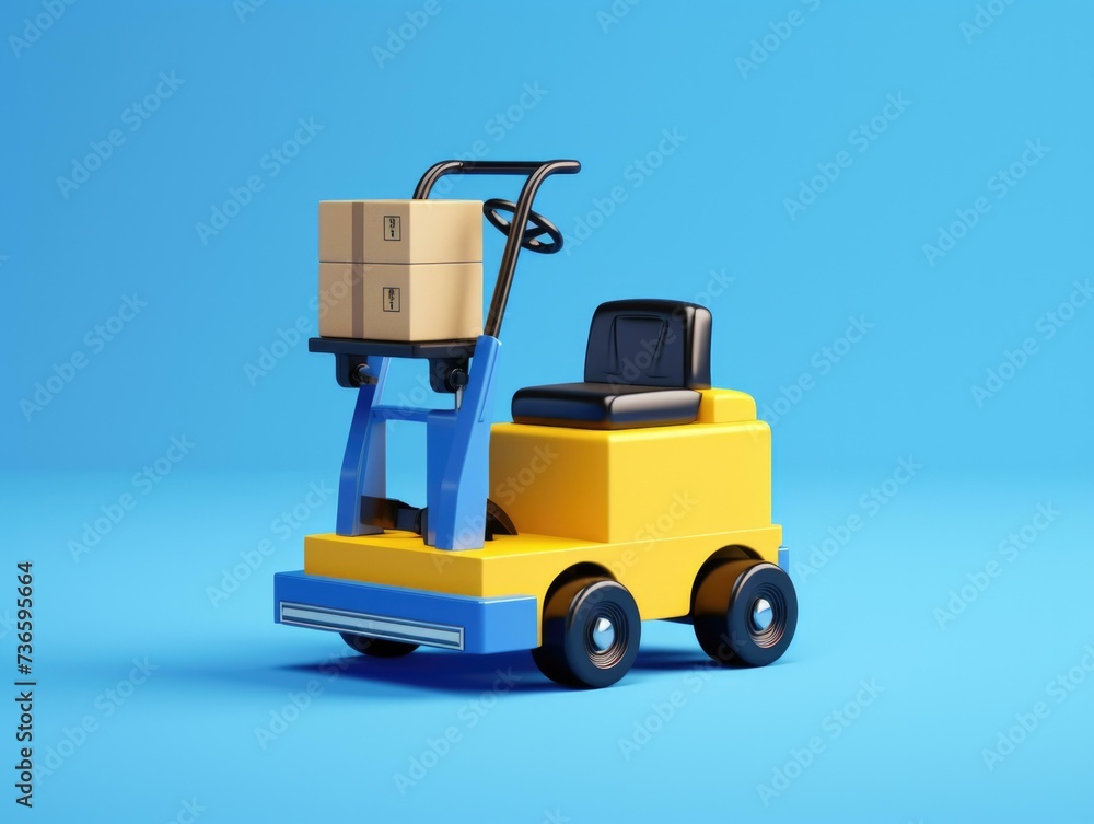 Poster a toy forklift with boxes on it. generative ai.
