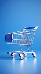 A shopping cart on a blue background. Generative AI.