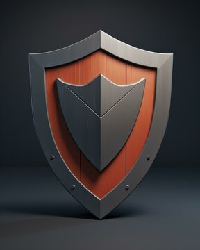 A 3d illustration of a shield on a dark background. Generative AI.