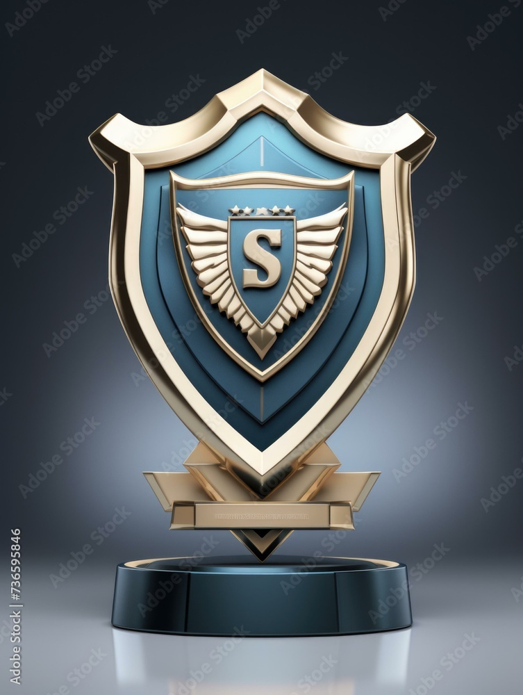Poster a shield with s character on top of it. generative ai.