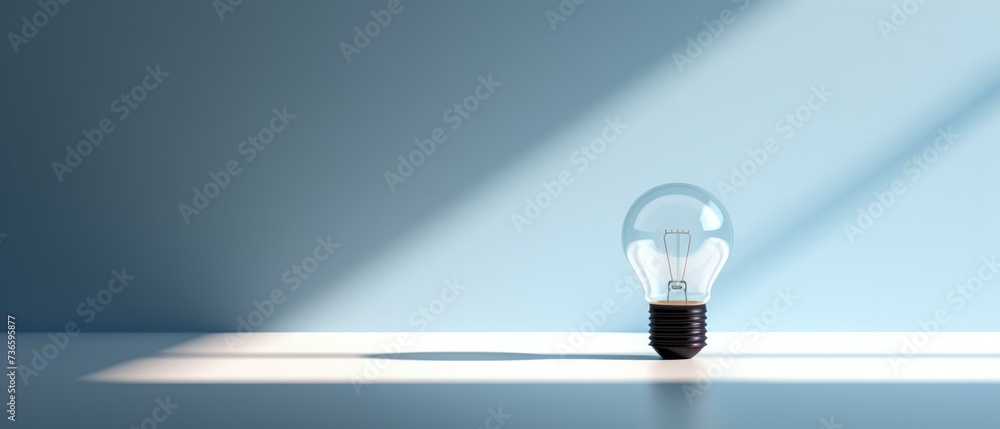 Poster a light bulb is sitting on a table in front of a window. generative ai.