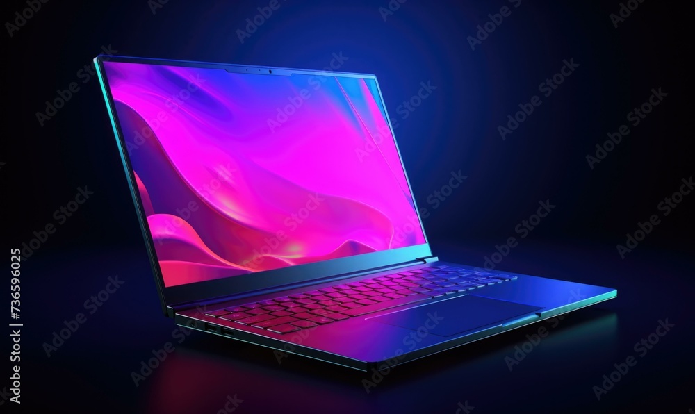 Poster a laptop computer with a colorful background. generative ai.