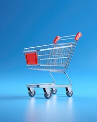 A shopping cart on a blue background. Generative AI.