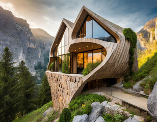 Modern architecture integrated into the landscape