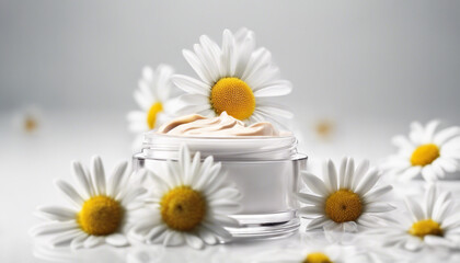 Obraz premium daisy cosmetic cream, decorative isolated white background