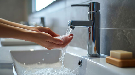 Person Washing Hands Under Faucet