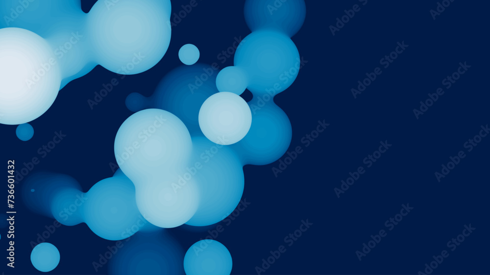 Poster abstract 3d fluid metaball shape with bluish balls. synthwave liquid organic droplets with gradient 