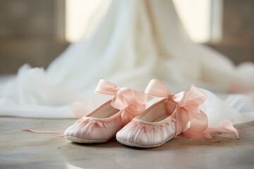 Fototapeta na wymiar Artistic Pointe shoes background. Elegance pink. Generate Ai