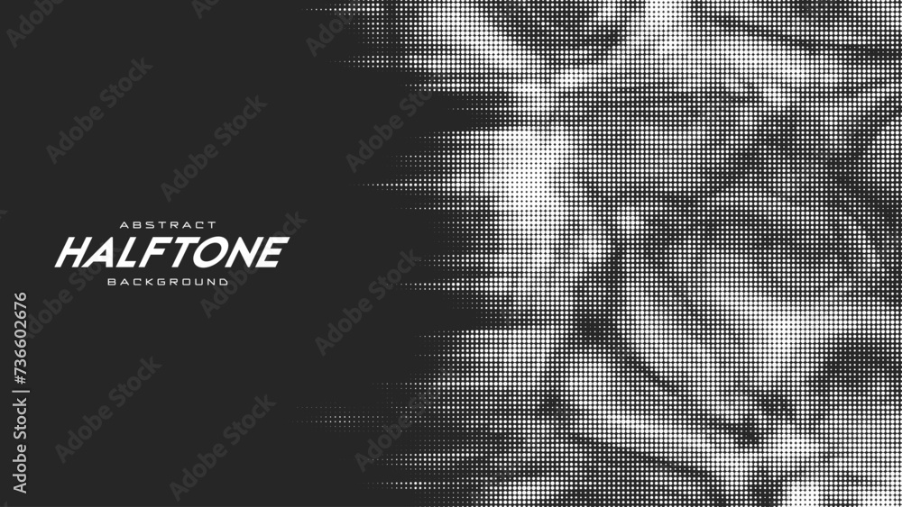 Poster abstract vector torn monochrome halftone background. scrathed dotted texture element.