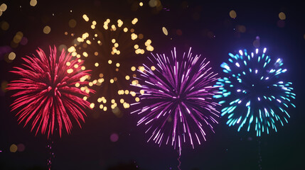 Colorful Fireworks in Night Sky