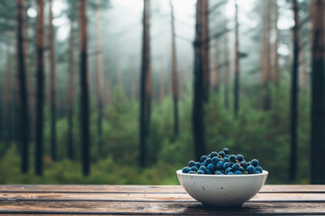 Blueberries on Wooden Table