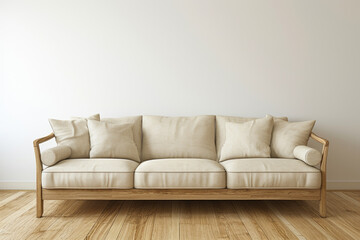 Fototapeta na wymiar White Couch on Wooden Floor