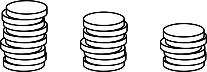 Stack of Gold Coins Icon or Cryptocurrency Token Icon Set. Vector Image.
