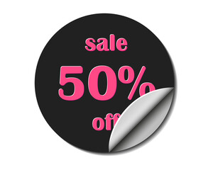 Sale sticker 50 percents off. Discount 50. Vector, red and black. - 736605470