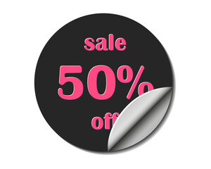 Sale sticker 50 percents off. Discount 50. Vector, red and black. - 736605480