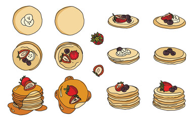 Whimsical Hand-Drawn Pancake Vector Set with Toppings