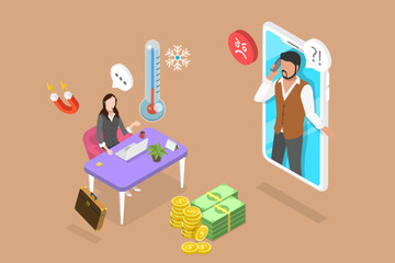3D Isometric Flat Vector Illustration of Cold Call, Marketing Strategie