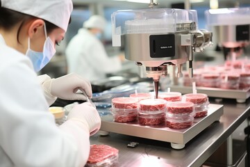 Making meat in a laboratory. Lab-grown meat, future food concept
