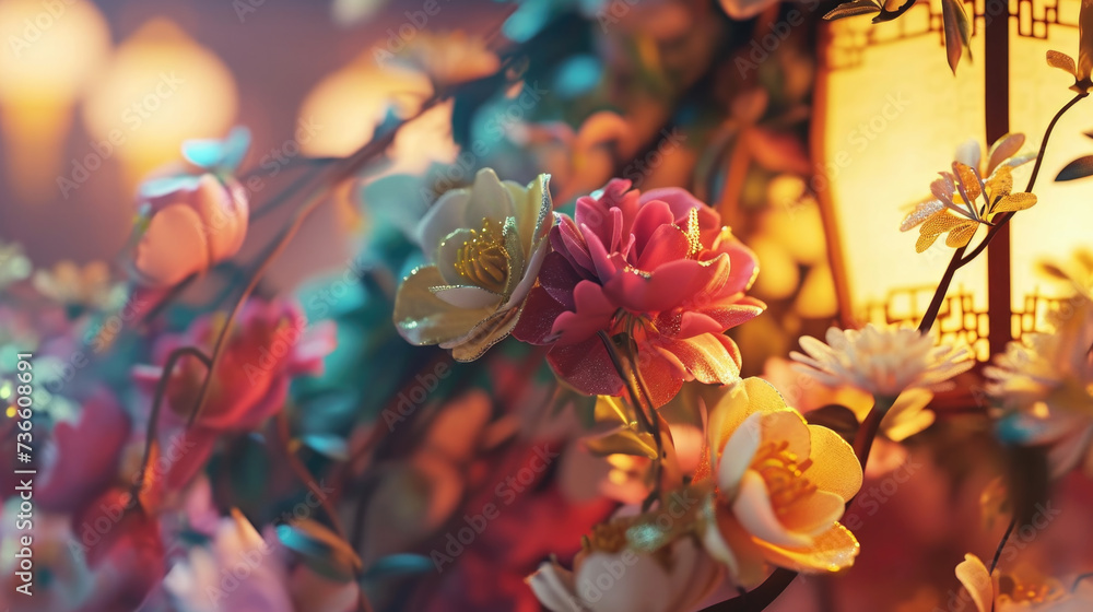 Poster a close-up view of a beautiful bunch of flowers. perfect for adding a touch of color and freshness t