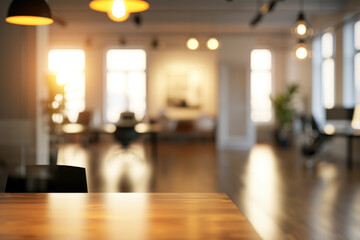 A wooden table in a room filled with natural light from numerous windows. Perfect for home decor or...