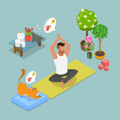 3D Isometric Flat Vector Illustration of Practicing Tranquility And Zen, Meditation Practice