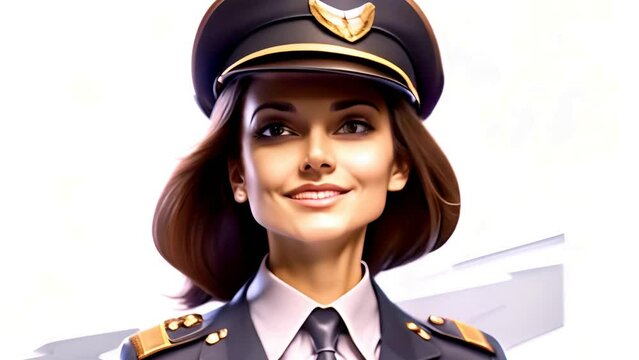 Smiling Asian Female Pilot in Uniform Illustration Emphasizing Career Generative AI