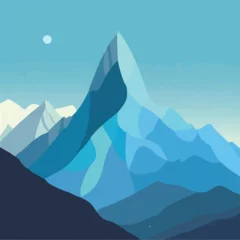 Poster Minimalist mountain silhouette against a sky-blue background, embodying adventure and outdoor exploration.  © Hogr