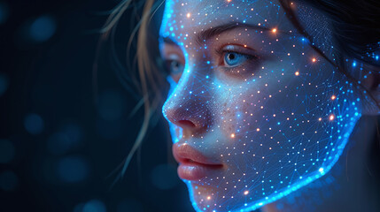 female face with scan points from a face scanning