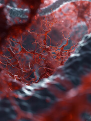 A micro image capturing the journey of a red blood cell through the vast network of the bodys veins and arteries