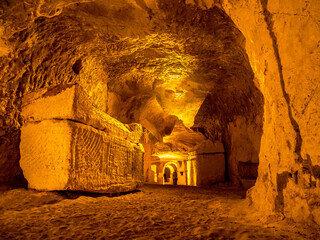 the catacombs of Beit Shearim, an ancient jewish necropolis in Israel, old cave in the town