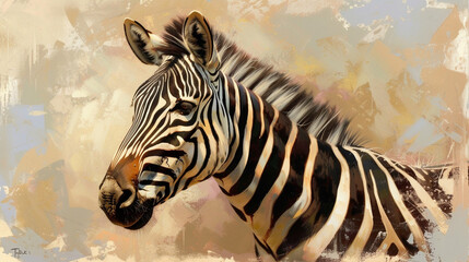 A zebra posing elegantly in a studio its stripes contrasting beautifully against a soft pastel background
