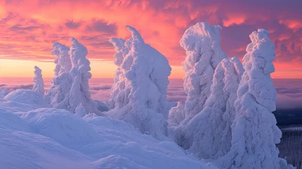 Photo sur Aluminium Europe du nord Snow Covered Trees on Top of Slope