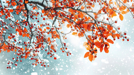 A picturesque tree covered in snow with vibrant red berries. Perfect for winter-themed designs and holiday decorations