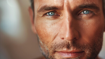 Close up of an handsome mature man with beautiful eyes - obrazy, fototapety, plakaty