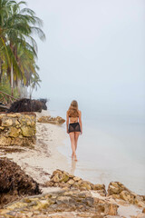 Fototapeta na wymiar Solitude in Paradise: A Beautiful Journey Along the Foggy Caribbean Coastline