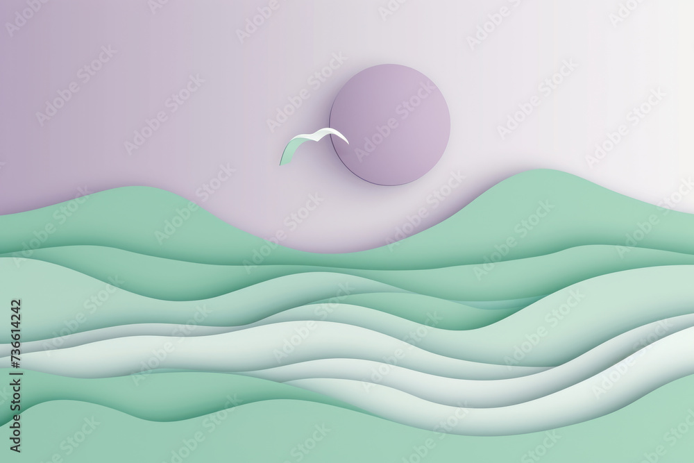 Poster a stunning image of a seagull gracefully flying over the ocean, with a mesmerizing purple sun settin