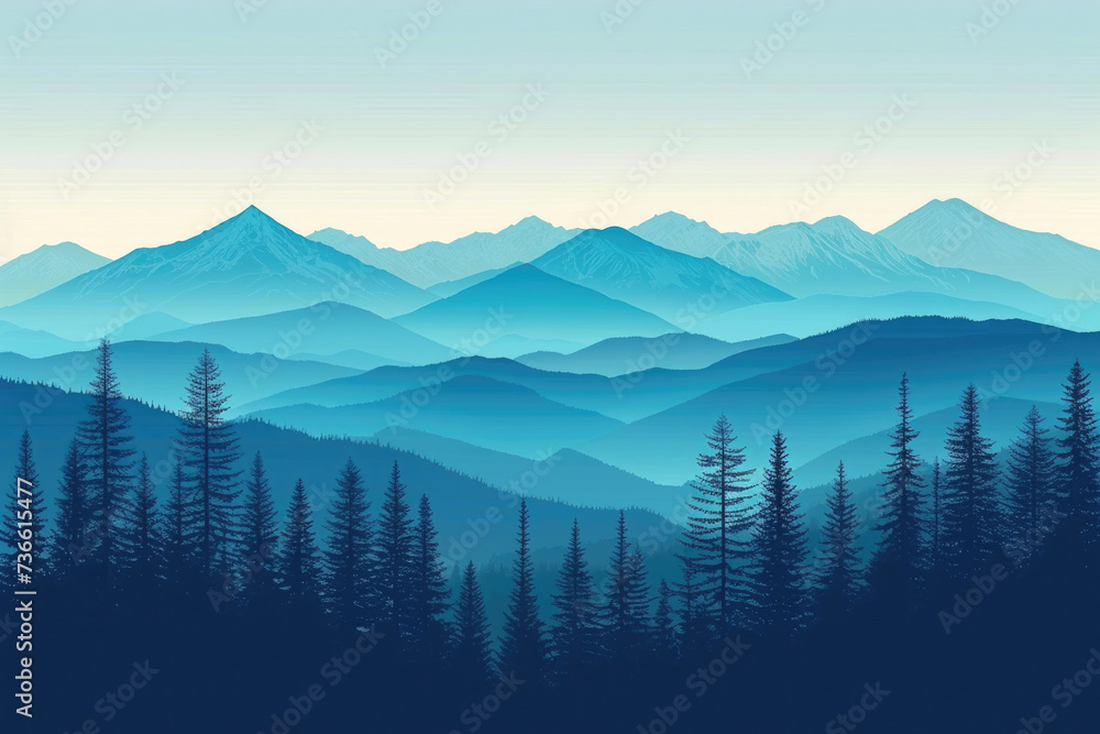 Aufkleber a scenic view of a mountain range with tall pine trees in the foreground. this image can be used to 