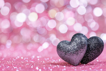 Obraz premium Black Hearts on Pink Glitter Background