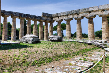 The interior of the Basilica (also known as the temple of Hera) one of the perfectly preserved...