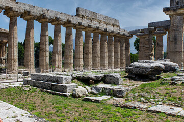 The interior of the Basilica (also known as the temple of Hera) one of the perfectly preserved...